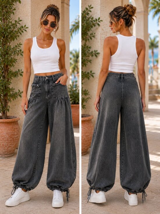 Easel Los Angeles Denim - 🖤 Easel Black Mineral Washed Balloon Leg Jeans – Size M 🖤✨